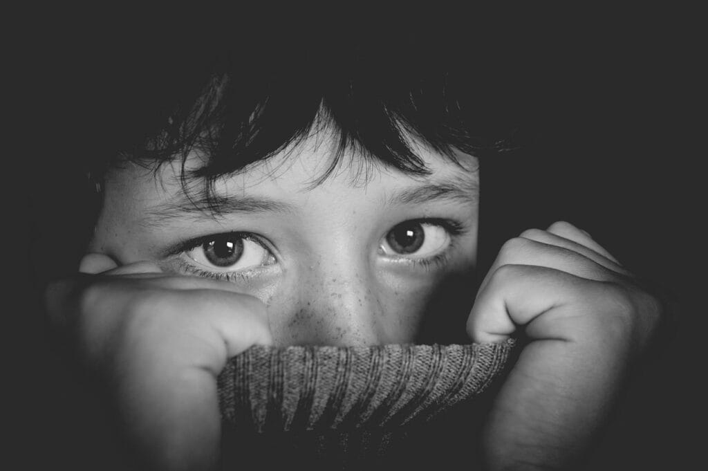 hide, eyes, sight, black and white photo, contrast, baby, fright, kids, teen, close, gate, pullover, collar, fear, afraid, afraid, afraid, afraid, afraid, afraid