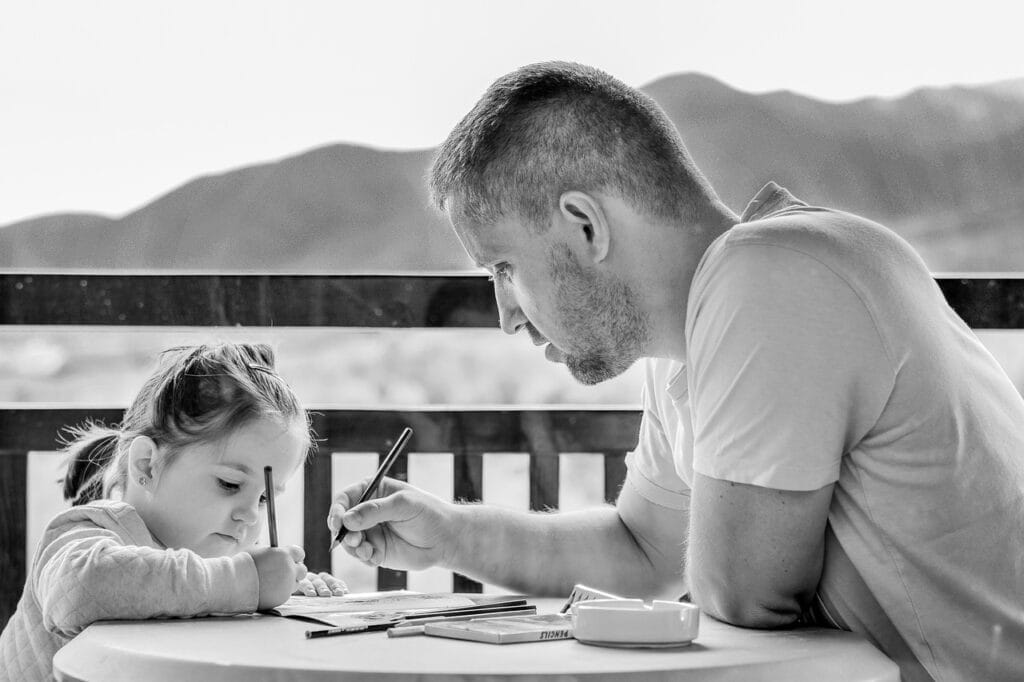 girl, father, portrait, family, fatherhood, parent, parenthood, study, studying, relationship, together, people, child, kid, childhood, parenting, daughter, drawing, learning, teaching, dad, togetherness, table, sitting, gray eye, monochrome, black and white, fathers day, father, family, family, family, family, family, study, parenting, learning, learning, teaching, teaching