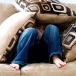 little boy, hiding, sad, child, fear, pillows, couch, pillow fort, bare feet, hide, hide and seek, brown fear, brown couch, sad, fear, fear, fear, fear, fear