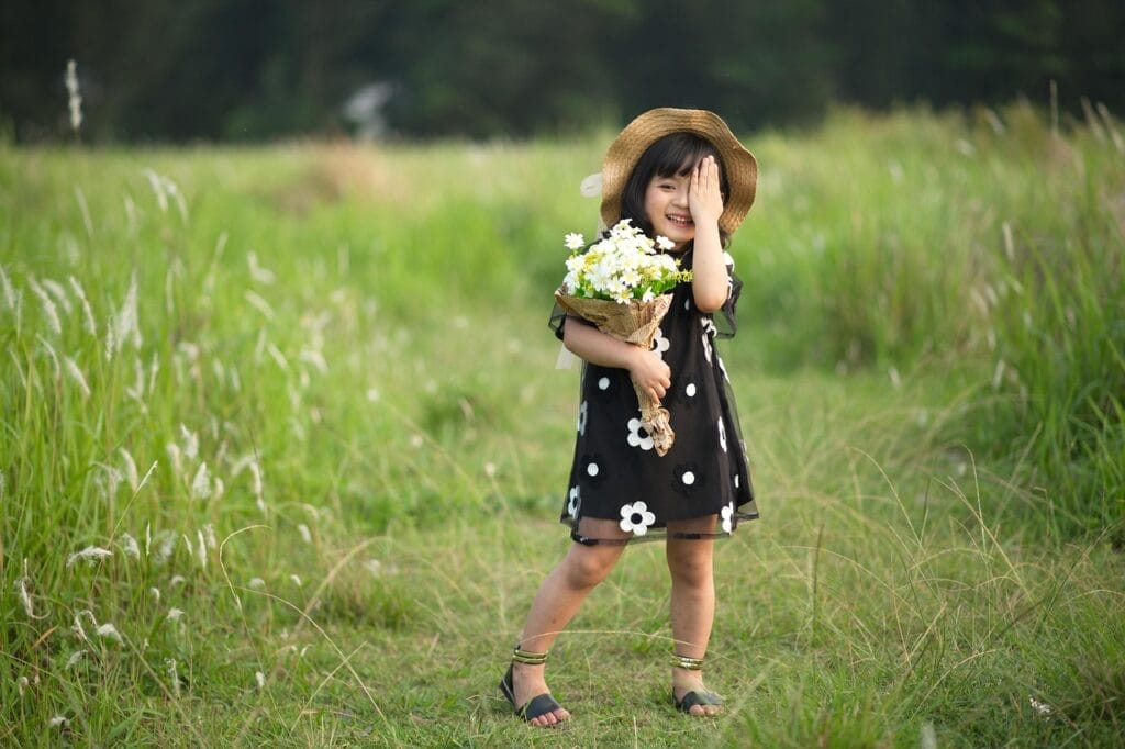 girl, child, dress, hat, field, grass, flowers, flower background, beautiful flowers, nature, playing, flower wallpaper, girl, girl, child, child, child, child, child, dress, dress, dress, dress, playing