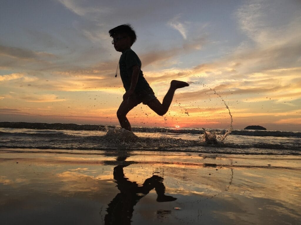 sunset, nature, run, child