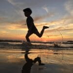 sunset, nature, run, child