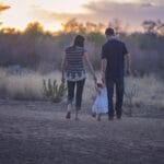 family, walking, countryside, sunset, field, parents, mother, father, toddler, evening, walk, daughter, together, child, nature, outdoors, family, family, family, family, family, parents